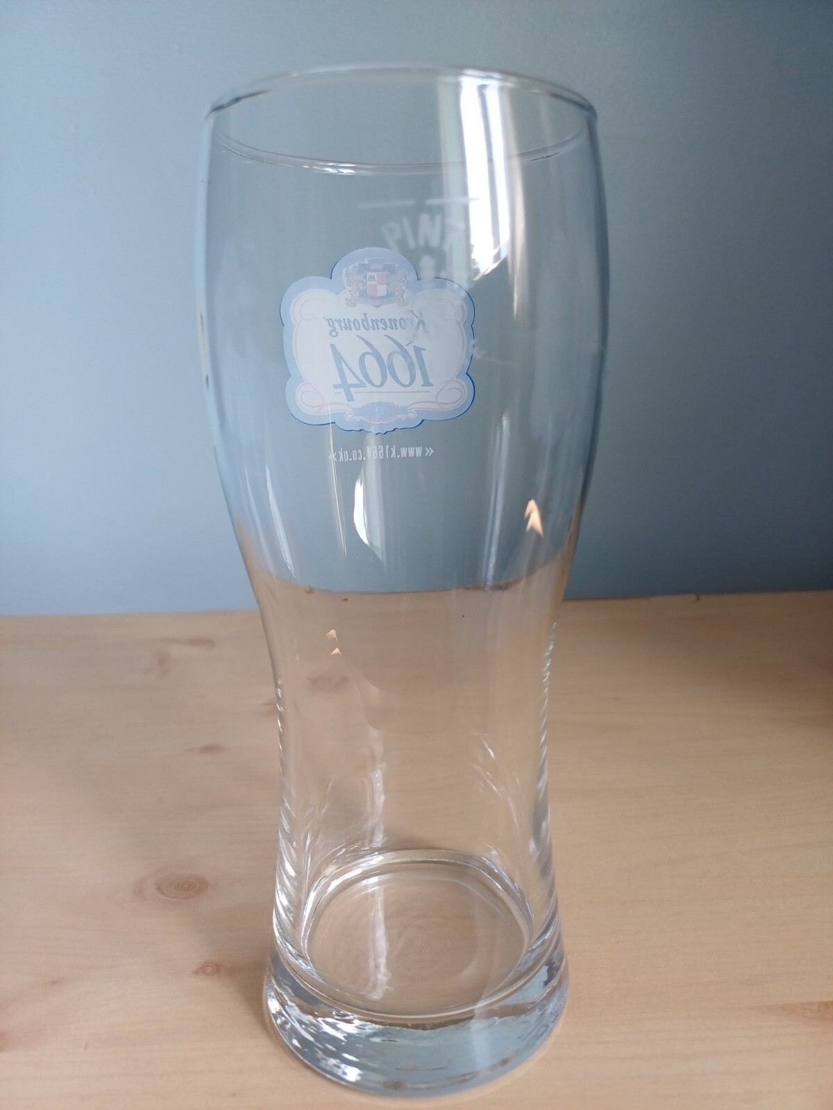 Kronenbourg 1664 Blue & White Label Pint Glass with Crown Mark 303