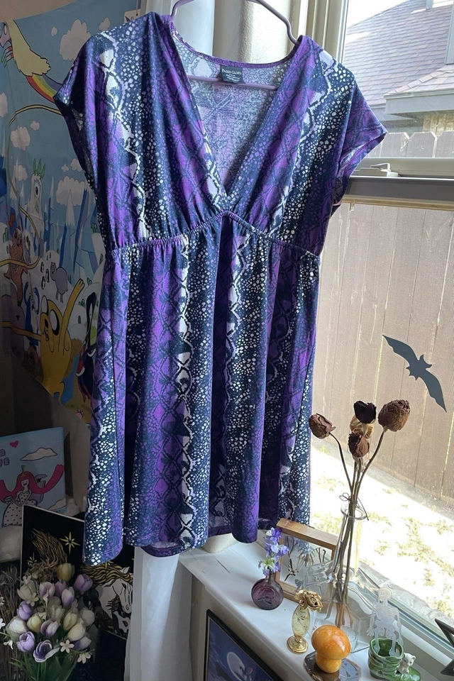 Women’s snakeskin purple Faded Glory beach swim cover up mini dress - Изображение 2 из 4