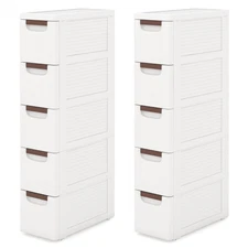 2PCS 5-Drawer Narrow Rolling Storage Cabinet w/ Pull Handles Built-in Wheels