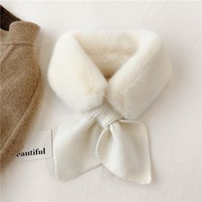 Women Plush Scarf Bow Faux Fur Collar Neck Knitted Wool Scarves Shawl Warm Wrap