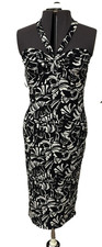 NWT Nine West Halter Dress XL Black White Ribbed tropical body hugging stretch