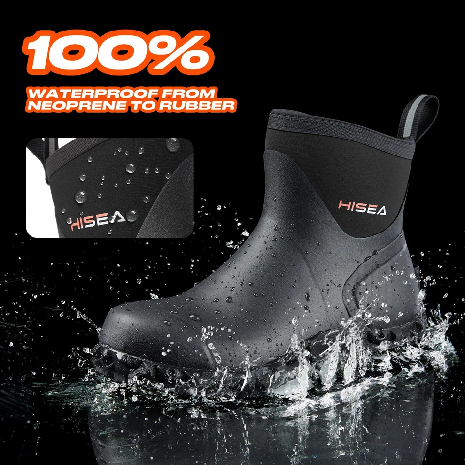 HISEA Men's Ankle Rain Boots Waterproof Anti-Slip Garden Work Boots Black-US 12 - Image 3 of 4