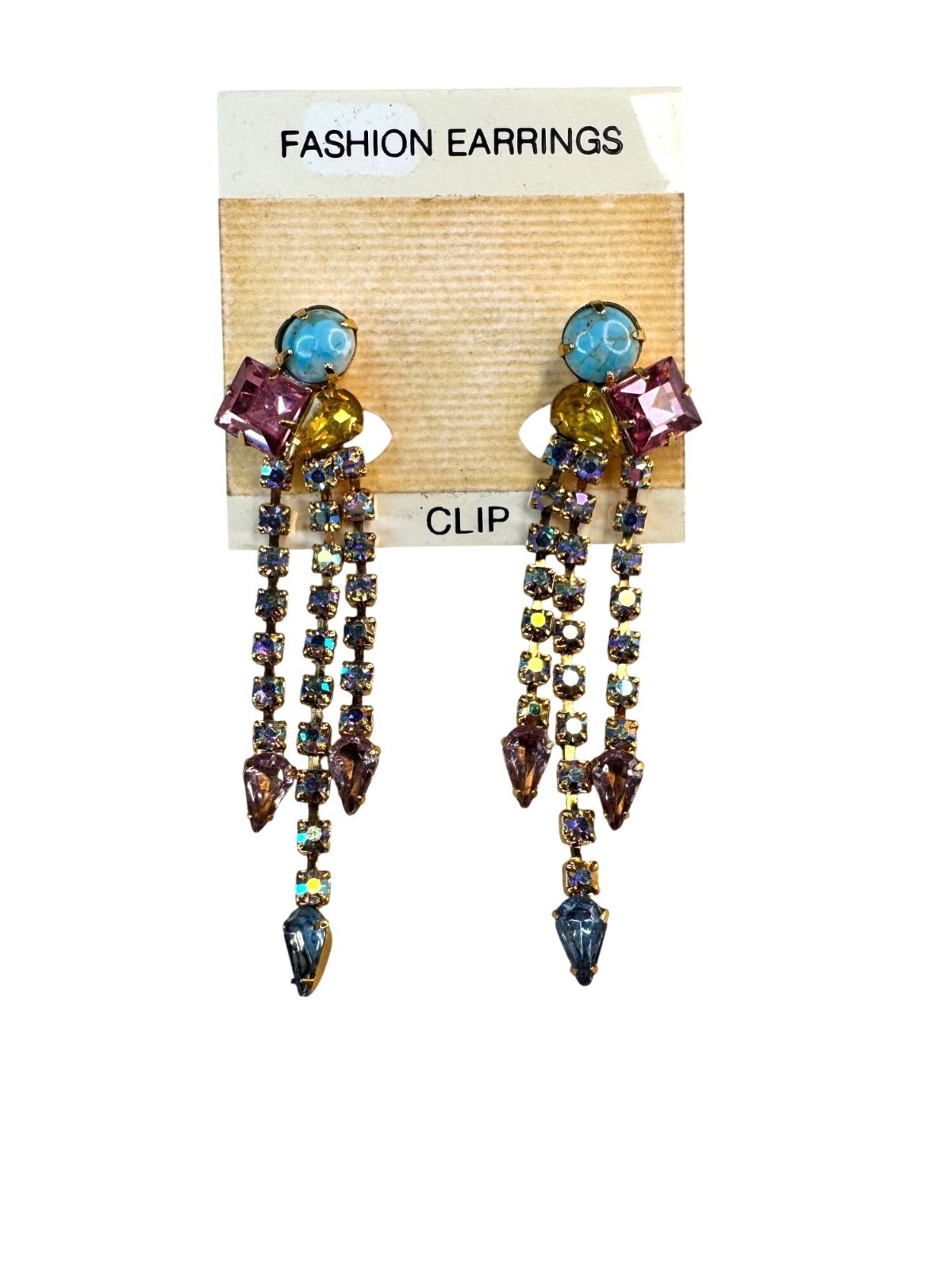 Statement Dangle Earrings Gold Multicolor Crystal… - image 1