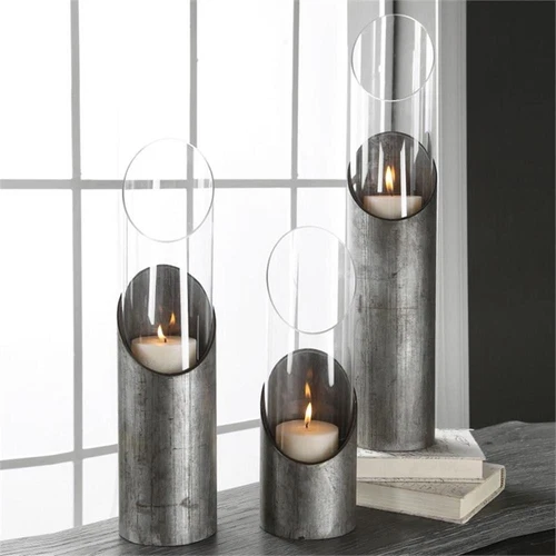 Uttermost Karter Iron and Glass Candleholder in Raw Iron Gray (Set of 3) - Picture 2 of 5