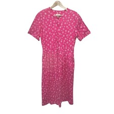 Vintage Talbots Pink Floral Button Front Dress 100% Cotton Y2K Womens Size Large