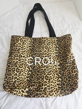 Vtg CROI Tote Canvas Made In USA Leopard Print Aesthetic Cotton