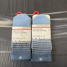 NWT 2 Pairs Lululemon Power Stride Crew Socks Blue/Navy Reflective Sz L Mens
