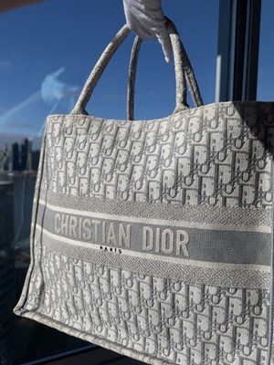 CHRISTIAN DIOR トートバッグ グレー Christian Dior Large Book Tote Gray Dior Oblique Embroidery (42 x