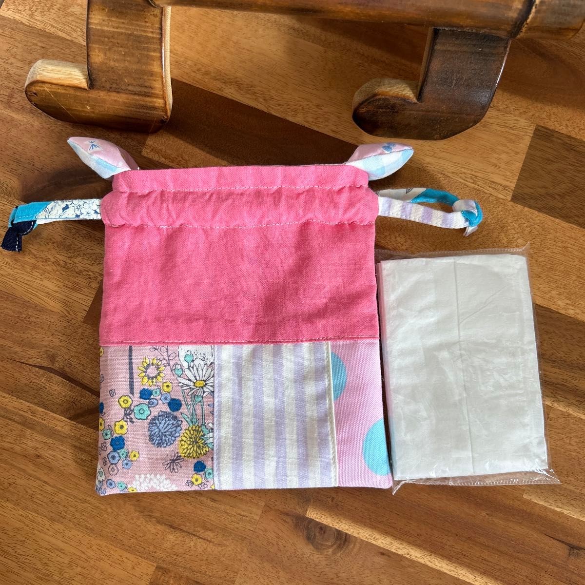 Drawstring bag with ears patchwork floral pattern… - image 4