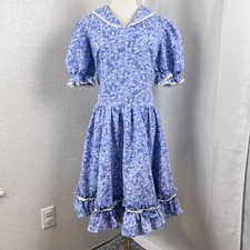 Vintage Handmade Prairie Dress Womens Large Puff Sleeve Farm Print Cottagecore