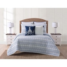 Reef White and Blue Cotton 2-Piece Twin XL Quilt Set, coastal Themed, for Men...