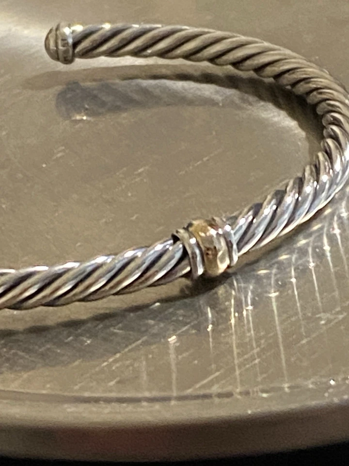 David Yurman 4mm Cable Flex Sterling Silver and Gold 14k bracelet - Image 4 of 4