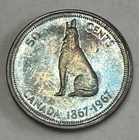 1967 Canada 50c Uncirculated Coin  Toned Howling Wolf 80% silver AU/AU+