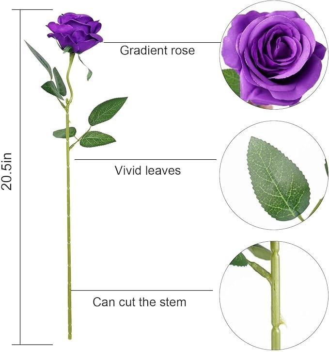 Long Single Roses 10pcs Silk Roses Long Stem Artificial Flowers Wedding Home Decor ...