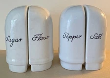 Vintage White Black Stovetop Salt Pepper Sugar Flour Shaker Set