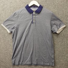 Mens Navy Blue Striped Polo Shirt M Textured White Knit Preppy MARKS and SPENCER