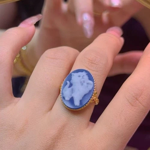 925 silver ring blue Cameo Ring vintage jewelry Ring Estate Jewelry Gift