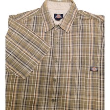 Dickies Mens Plaid Short Sleeve Button Up Shirt Khaki Green 2XL Workwear