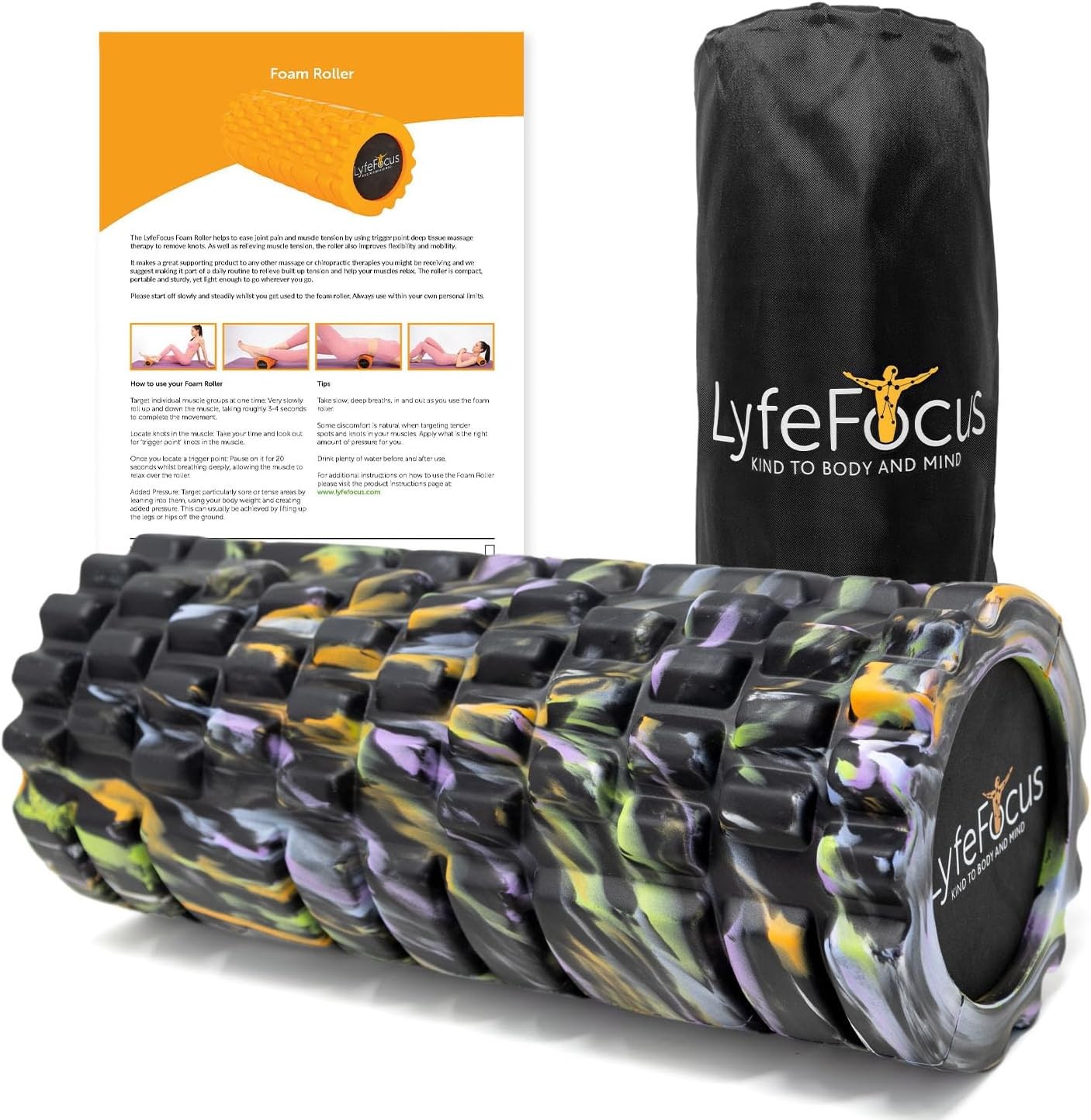 Foam Roller  Trigger Point Premium Massage Roller Yoga - Carry Case - LyfeFocus
