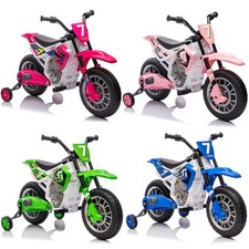 Blue/Green/Pink 12V Battery Kids Ride-On Motorcycle Dirt Bikes w/Training Wheels
