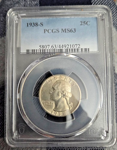 PCGS 1938-S MS63 WASHINGTON QUARTER KEY DATE COIN!!