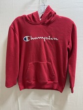 Champion Hoodie Youth Medium Red Embroidered Logo Pullover Sweatshirt Kids 10-12