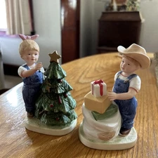 Homeco 1985 Denim Days Christmas #5563 Boy & Girl Pair Tree & Presents