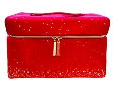 Estee Lauder Red Velvet w/Gold Stars Cosmetic Makeup Bag Train Case 2022 New