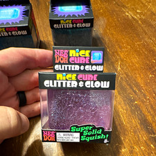 Nee Doh Nice Cube Glitter Glow Super Solid Squish Toy, Purple