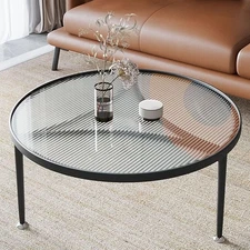 70Cm round Coffee Table, Modern Glass Top with Sturdy Metal Frame, Space-Saving 