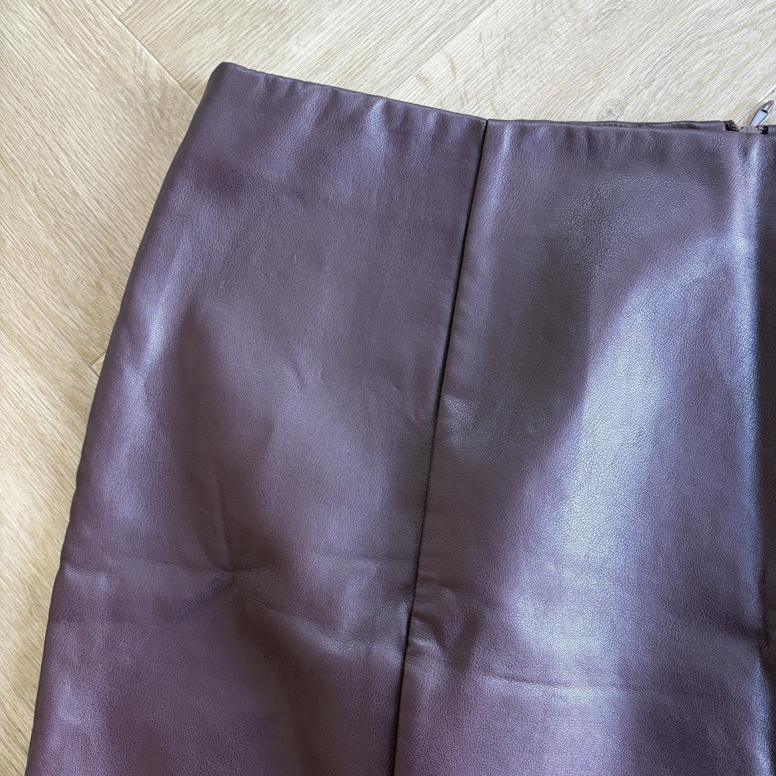 New Look Faux Leather Dark Purple Violet A-Line Short Skirt With Zip Size UK 22 image 2