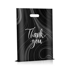100 Pack Black Thank You Plastic Bags With Handles for Small Business, Mercha...