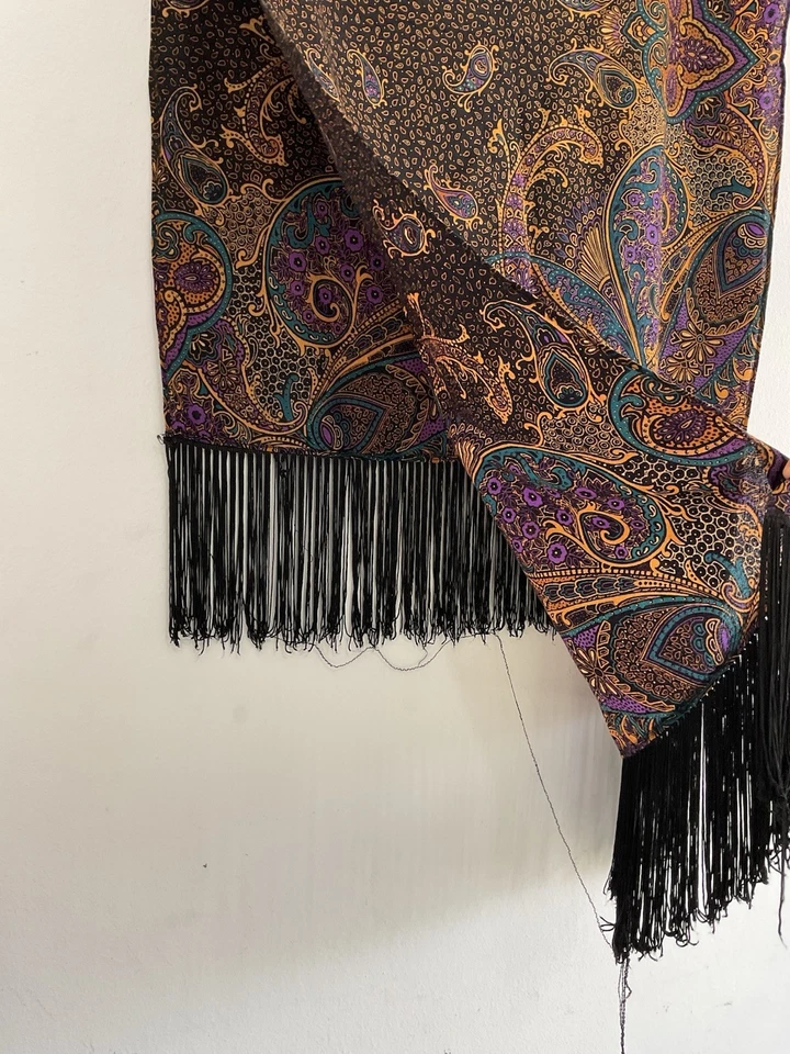 Cachecol masculino vintage sem marca mistura de algodão com padrão paisley bordado 63”/23” - Imagem 3 de 3