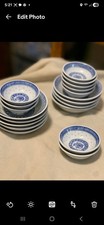 Blue willow antique dish sets pieces Over 30 large plates, saucers and bowls Etc