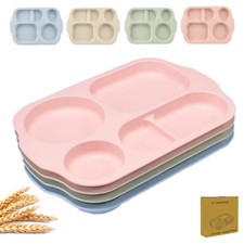 Large 12 Inch Divided Plates for Adults, Wheat Straw Portion Control Plate, R...