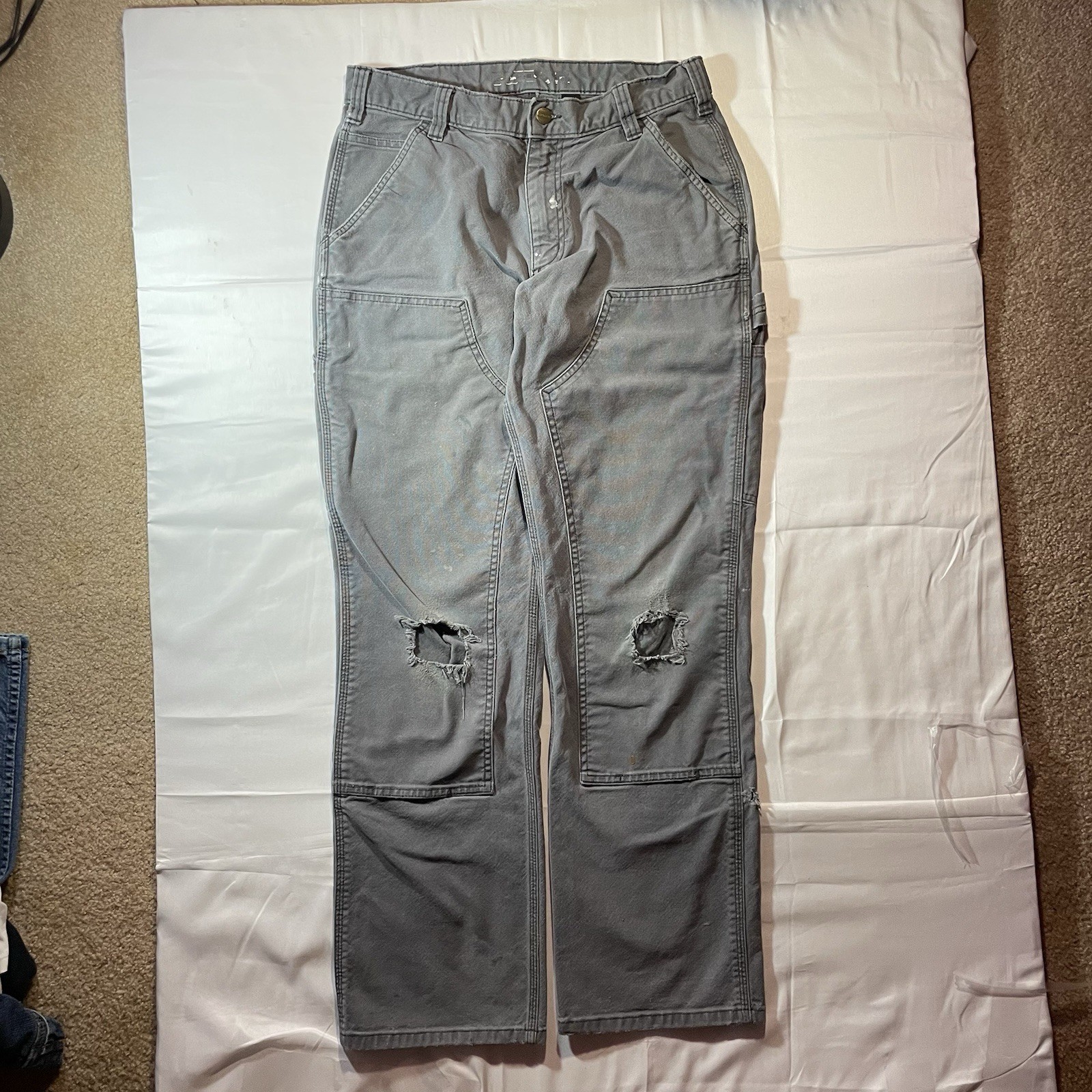 Distressed Carhartt Relaxed Fit Double Knee Carpenter Work Pants 32x32