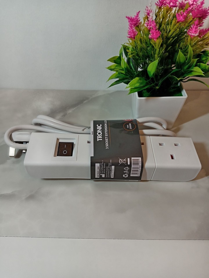 Extension Lead 3 Socket with On/Off Switch White 1.4 Meter Made in ...