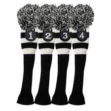 SPECIAL LISTING Majek Black White Pom Knit GOLF Club 1 2 3 4 HYBRID Head Covers