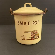Vintage Monterrey Western Ware Enamelware Sauce Pot with Lid