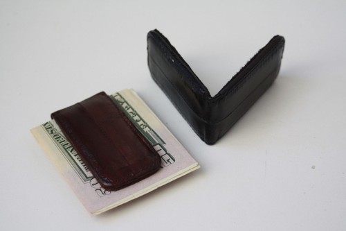 EEL SKIN Leather Men Strong Magnetic Money Clip Bill Fold Holder Minialist - Picture 2 of 12