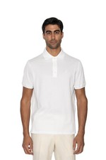 450 ISAIA NAPOLI "Iconico" White Brand Logo Polo Short Sleeve Cotton Hand-Sewn