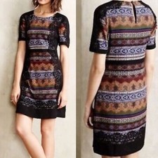 Anthropologie Ranna Gill Lace Framed Tunic Dress Black Sz 4