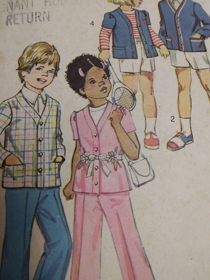 Pants Cardigan Jacket Girls Boys 4 4T Simplicity 6240 Sewing Pattern VTG 70s - Image 2 of 4