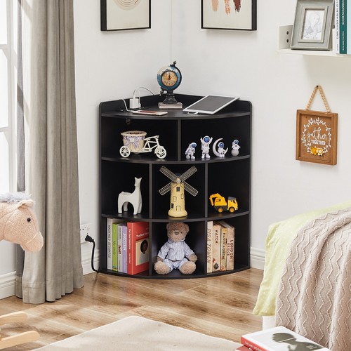 3-Tier Storage Corner Cabinet w/ Charing Station Triangle Wooden Storage Cabinet - Picture 7 of 38