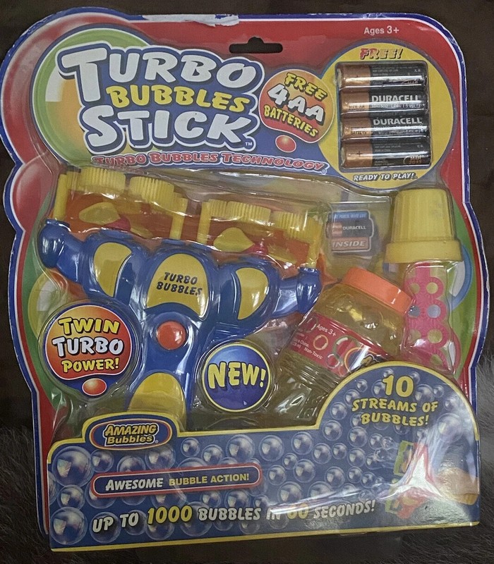 Placo Toys Turbo Bubbles Stick Twin Turbo Power 10 Streams of Bubbles New Sealed