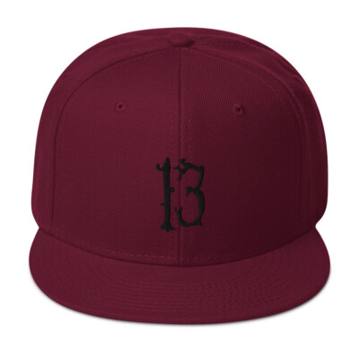 Black Lucky Number 13 Goth # Thirteen Embroidered Flat Bill Cap
