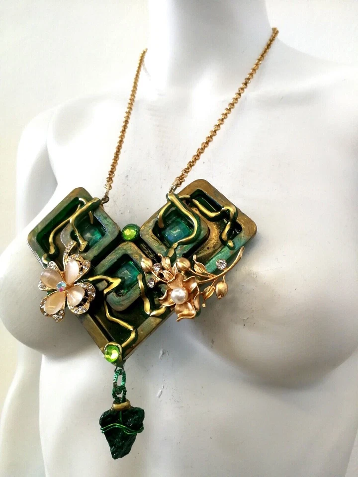 Joyería Geométrica Flor Collar de Lujo Mujer Colgante Oro Cadena Piedra Años 70 60 Foto 4 de 4