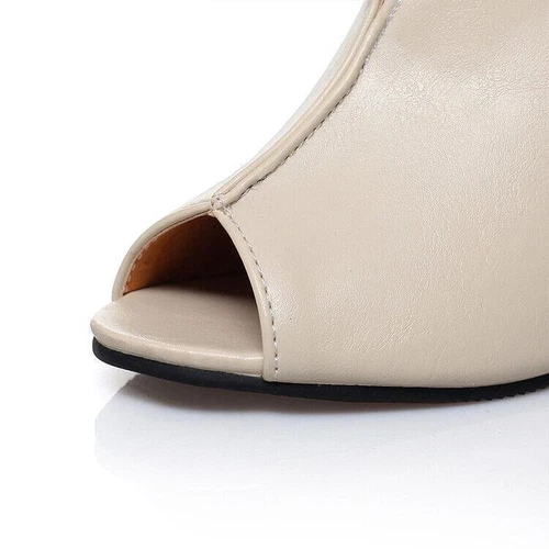 Women's Peep Toe Wedge High Heel faux leather Shoes Slip On Sandals Pumps - Picture 11 of 19