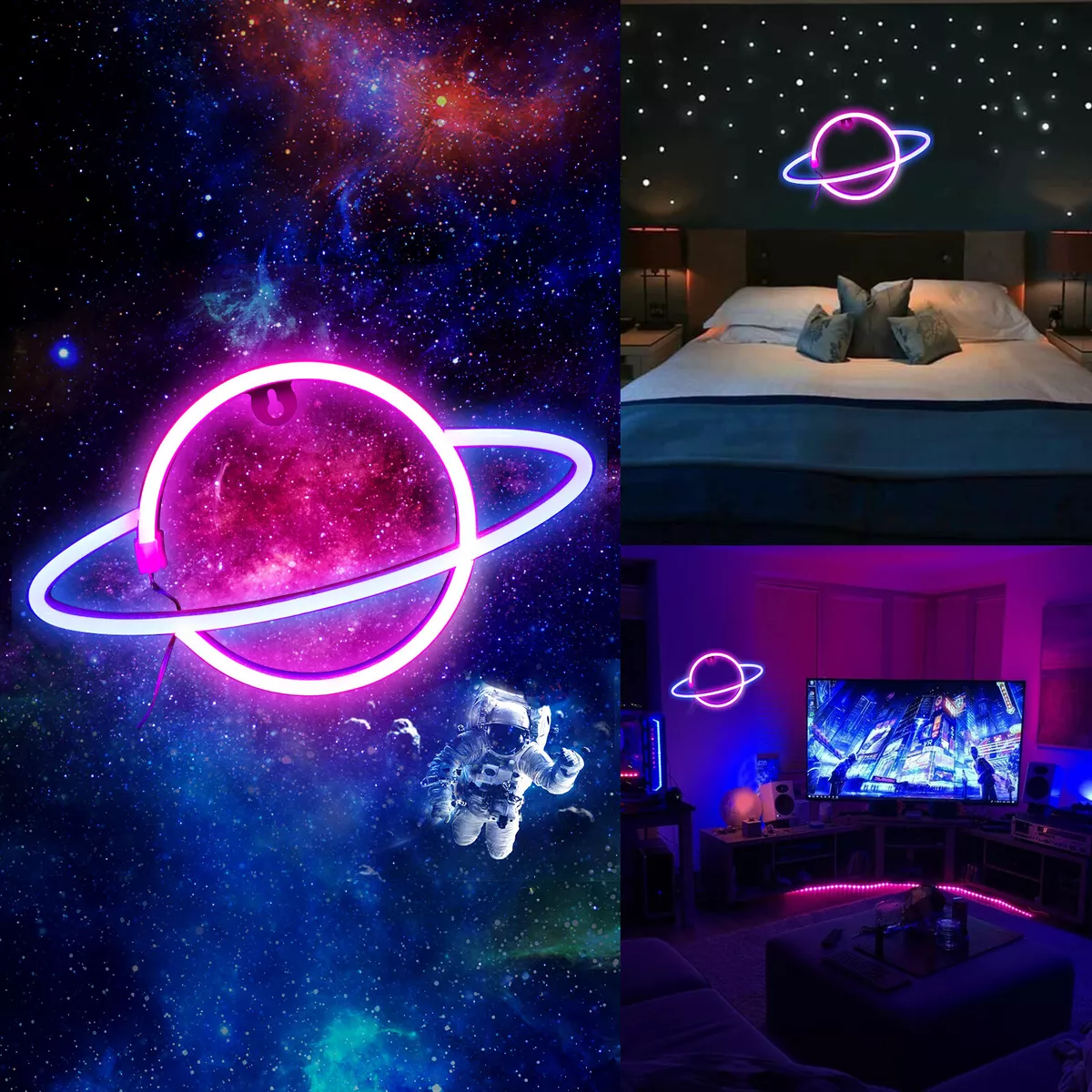 LED Planet Neon Sign Night Light Wall Art Bedroom Bar Decor
