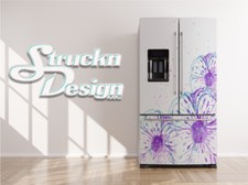 Blue Teal Purple Floral Flowers Retro Fridge Freezer Wrap Side Door Vinyl Decal
